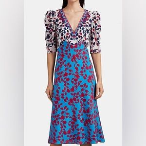 SALONI Colette Japonica-Print Silk Midi Dress